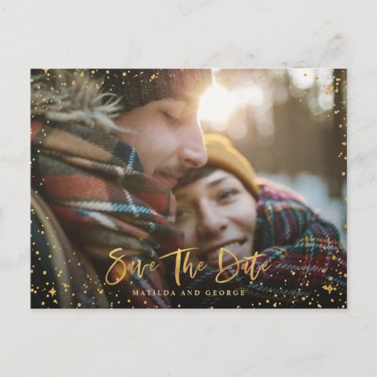 Gold sterren script foto moderne bruiloft aankondigingskaart (Voorkant)