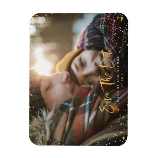 Gold sterren script foto moderne bruiloft magneet (Verticaal)