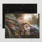 Gold sterren script foto moderne bruiloft save the date (Voorkant / Achterkant)