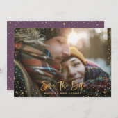 Gold sterren script foto moderne bruiloft save the date (Voorkant / Achterkant)