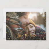 Gold sterren script foto moderne bruiloft save the date (Voorkant)