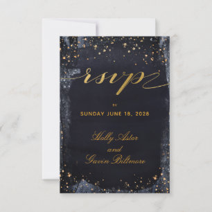 Gold Sterrennacht Wedding Invite Mail Back RSVP