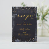 Gold Sterrennacht Wedding Invite Mail Back RSVP Kaartje (Staand voorkant)
