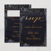 Gold Sterrennacht Wedding Invite Mail Back RSVP Kaartje (Voorkant / Achterkant)