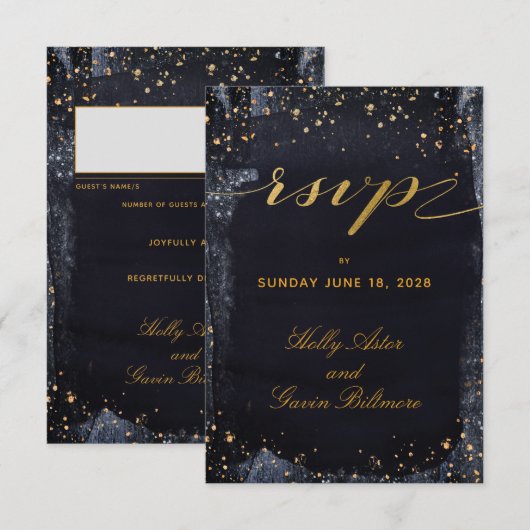 Gold Sterrennacht Wedding Invite Mail Back RSVP Kaartje (Voorkant / Achterkant)
