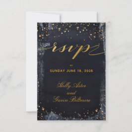 Gold Sterrennacht Wedding Invite Mail Back RSVP Kaartje
