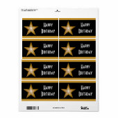 "Gold" Sterstreep 'Happy Birthday' groot zwart Etiket (Full Sheet)