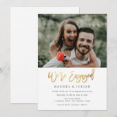 Gold stijlvolle tekstfotoverlovingsparty kaart (Voorkant / Achterkant)