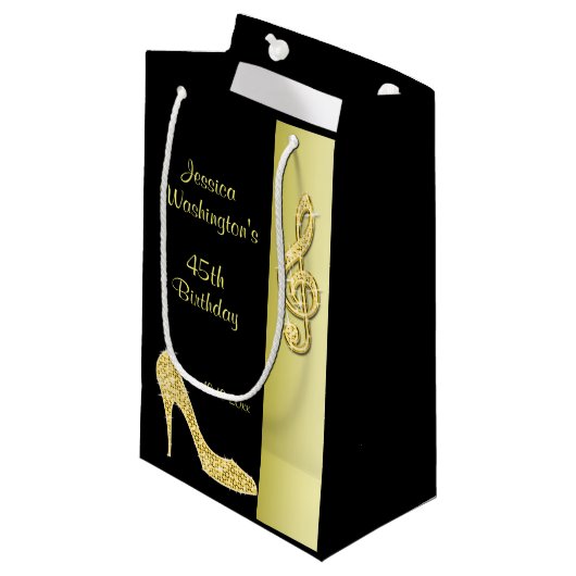 Gold Stiletto & Treble Cleft 45e verjaardag Klein Cadeauzakje (Voorkant Gekanteld)