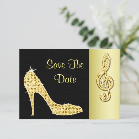 Gold Stiletto & Treble Cleft 50th Save the Date (Staand voorkant)