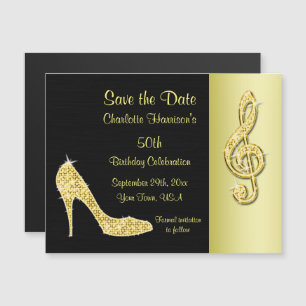 Gold Stiletto & Treble Cleft 50th Save the Date Magnetische Uitnodiging