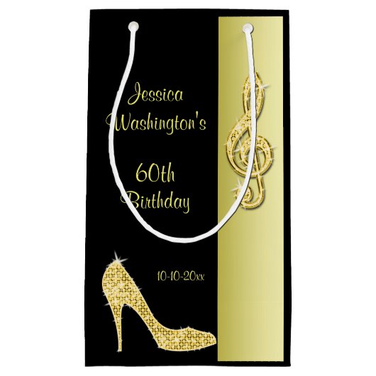 Gold Stiletto & Treble Cleft 60th Birthday Party Klein Cadeauzakje (Voorkant)