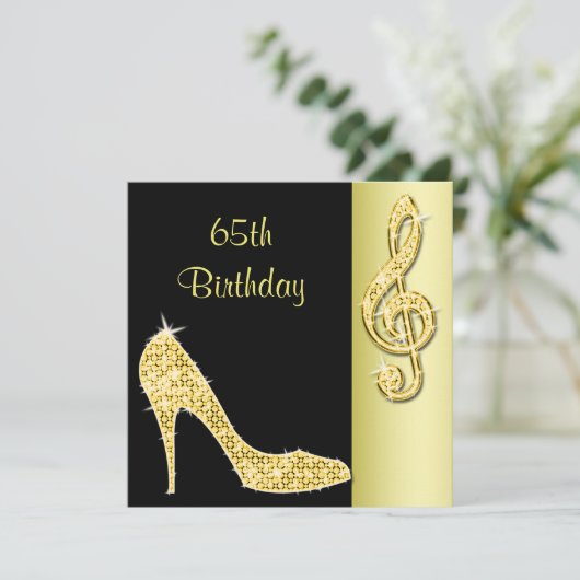 Gold Stiletto & Treble Cleft 65e verjaardag Kaart (Staand voorkant)