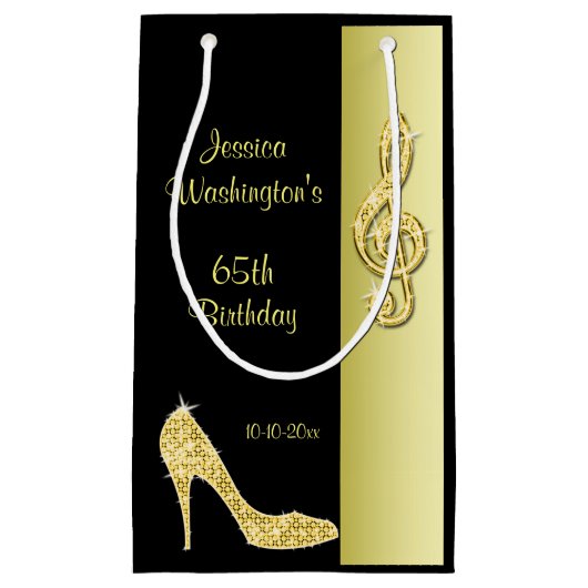 Gold Stiletto & Treble Cleft 65th Birthday Party Klein Cadeauzakje (Voorkant)