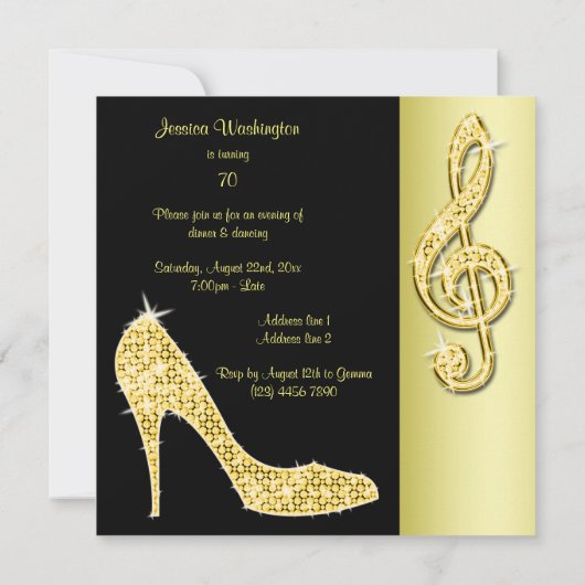 Gold Stiletto & Treble Cleft 70e verjaardag Kaart (Achterkant)