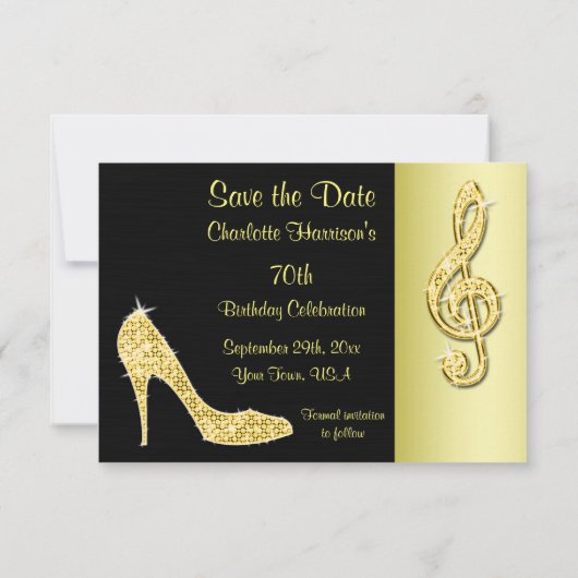 Gold Stiletto & Treble Cleft 70th Save the Date (Achterkant)