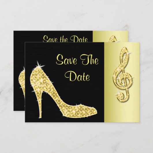 Gold Stiletto & Treble Cleft 70th Save the Date (Voorkant / Achterkant)