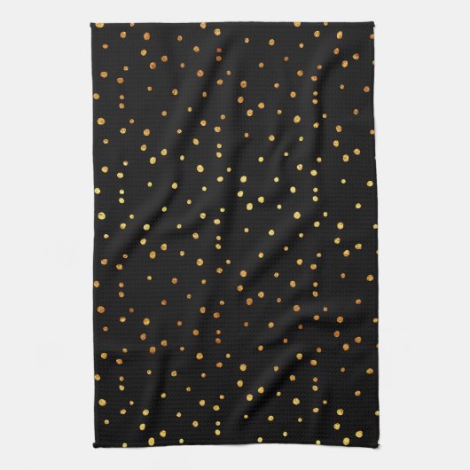 Gold Stip Confetti Faux Foil Metallic Dot Black Theedoek (Verticaal)