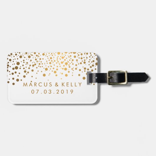 Gold Stip Confetti - Wit en goud Bagagelabel (Voorkant horizontaal)