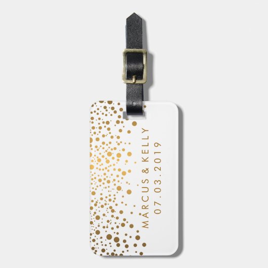 Gold Stip Confetti - Wit en goud Bagagelabel (Voorkant verticaal)