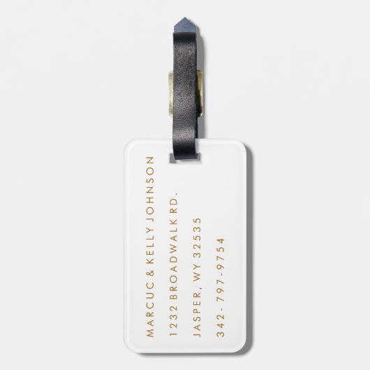 Gold Stip Confetti - Wit en goud Bagagelabel (Achterkant verticaal)