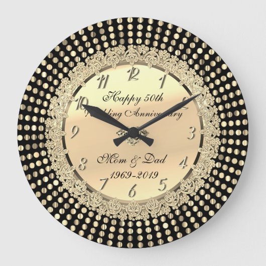 Gold Stippen, Black 50th Wedding Jubileum Grote Klok (Voorkant)