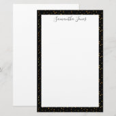 Gold Stippen Black Pattern Metallic | Gepersonalis Briefpapier (Voorkant / Achterkant)