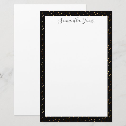 Gold Stippen Black Pattern Metallic | Gepersonalis Briefpapier (Voorkant / Achterkant)