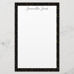 Gold Stippen Black Pattern Metallic   Gepersonalis Briefpapier