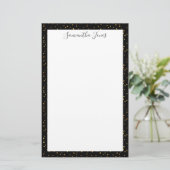 Gold Stippen Black Pattern Metallic | Gepersonalis Briefpapier (Staand voorkant)