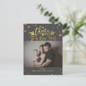 Gold Stippen Cheers to New Year Script Holiday Fot Feestdagenkaart (Staand voorkant)