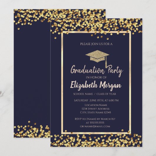 Gold Stippen Glitter Afstudeerder Pet Afstuderen Kaart (Voorkant / Achterkant)