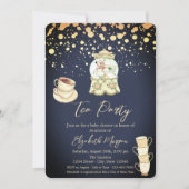 Gold Stippen Tea Party Navy Blue Baby shower Kaart (Voorkant)