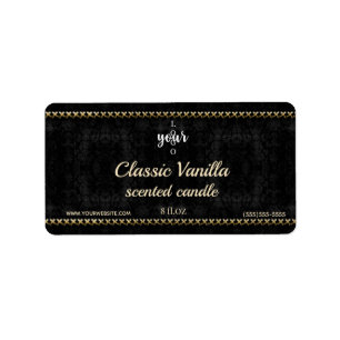 Gold Stitched Black Damask Scented-kaarslabel Etiket