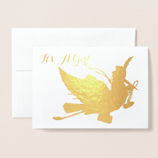 GOLD STORK GIRL BABY SHOWER FOLIE KAARTEN (Voorkant met envelop)