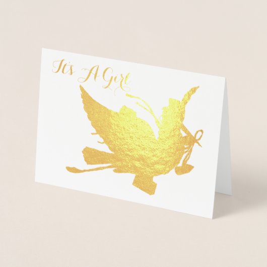 GOLD STORK GIRL BABY SHOWER FOLIE KAARTEN (Voorkant)