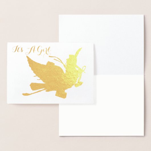 GOLD STORK GIRL BABY SHOWER FOLIE KAARTEN (Display)