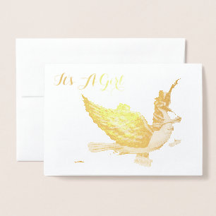 GOLD STORK GIRL BABY SHOWER FOLIE KAARTEN