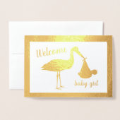 Gold Stork Welcome Girl Baby Gefeliciteerd Kaart (Voorkant met envelop)