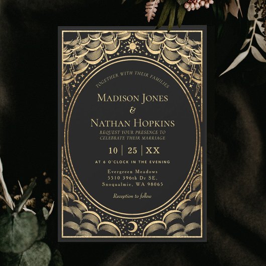 Gold Stormy Tarot Kaart Vintage huwelijksuitnodigi