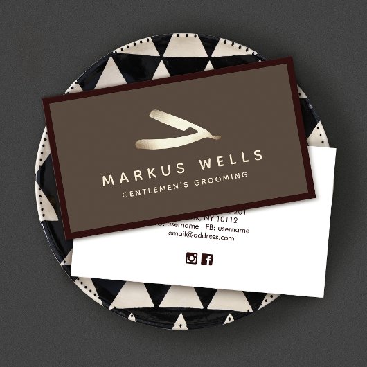 Gold  Straight Razor Master Barber Visitekaartje