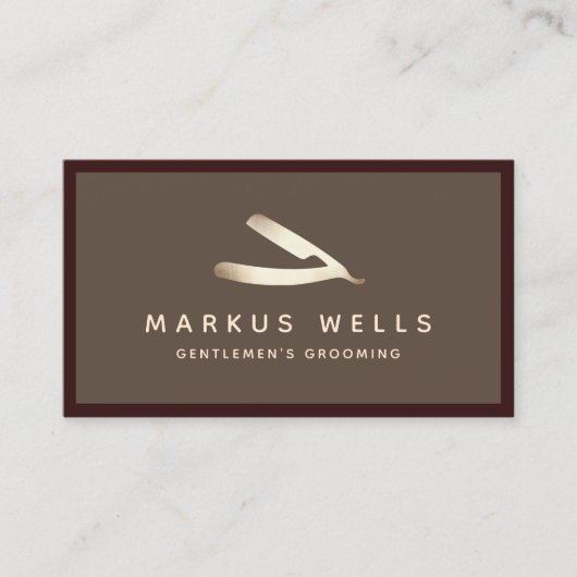 Gold  Straight Razor Master Barber Visitekaartje (Voorkant)