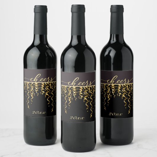 Gold Streamers CHEERT nieuwe jaren Eve Wine Label Wijn Etiket (Flessen)