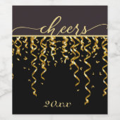 Gold Streamers CHEERT nieuwe jaren Eve Wine Label Wijn Etiket (Enkel label)