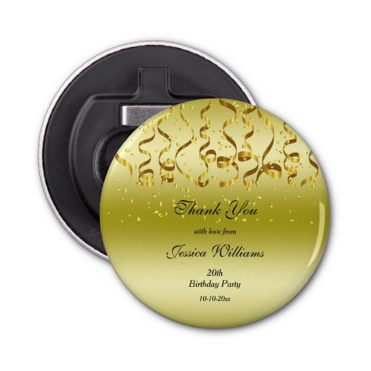 Gold Streamers & Confetti Birthday Party  Button Flesopener (Voorkant)