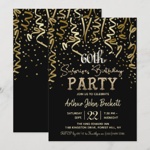 Gold Streamers & Confetti Surprise Birthday Party Kaart