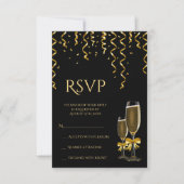 Gold Streamers en Champagne-kerstmis RSVP Kaartje (Voorkant)