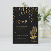Gold Streamers en Champagne-kerstmis RSVP Kaartje (Staand voorkant)