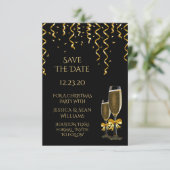 Gold Streamers en Champagne-kerstmis Save The Date (Staand voorkant)
