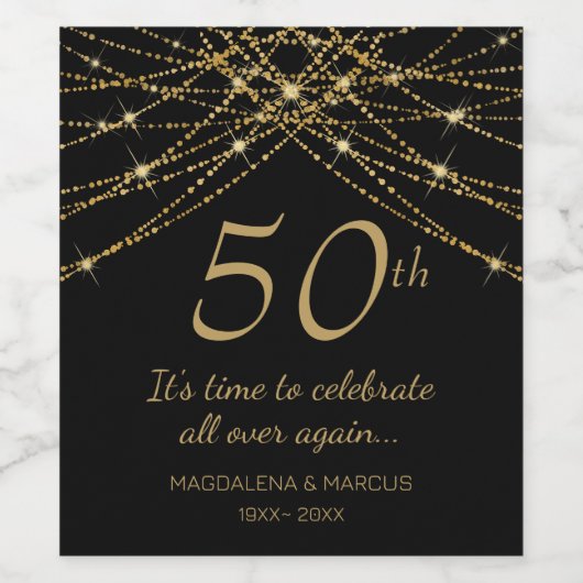 Gold String Bruiloft Jubileum Wijn Etiket (Enkel label)